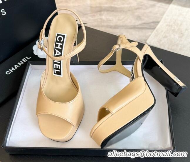 Lower Price Chanel Lambskin Platform Sandals 12cm Beige 601095