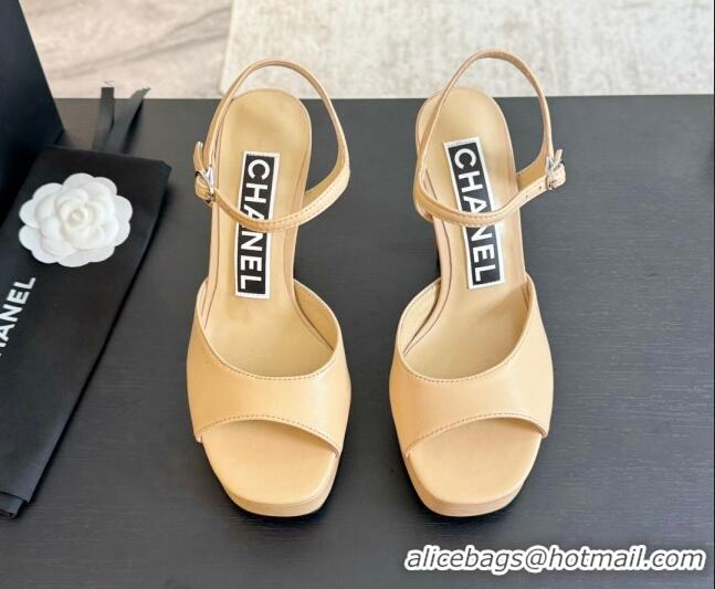 Lower Price Chanel Lambskin Platform Sandals 12cm Beige 601095