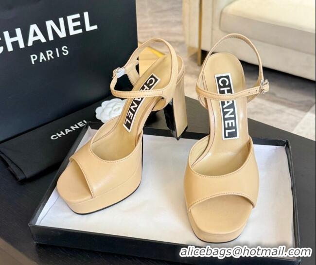 Lower Price Chanel Lambskin Platform Sandals 12cm Beige 601095