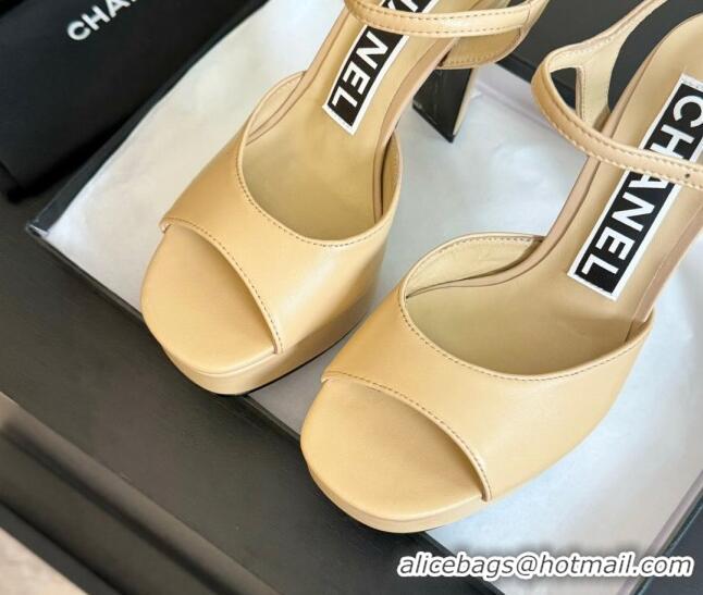 Lower Price Chanel Lambskin Platform Sandals 12cm Beige 601095