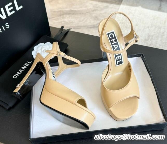 Lower Price Chanel Lambskin Platform Sandals 12cm Beige 601095