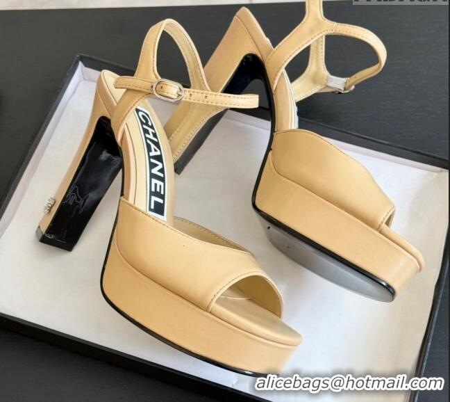 Lower Price Chanel Lambskin Platform Sandals 12cm Beige 601095