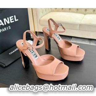 Grade Quality Chanel Lambskin Platform Sandals 12cm Peachy Pink 601097