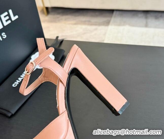 Grade Quality Chanel Lambskin Platform Sandals 12cm Peachy Pink 601097