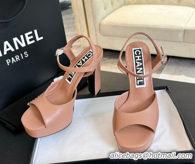 Grade Quality Chanel Lambskin Platform Sandals 12cm Peachy Pink 601097