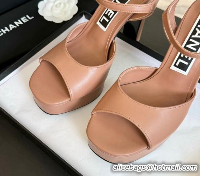 Grade Quality Chanel Lambskin Platform Sandals 12cm Peachy Pink 601097