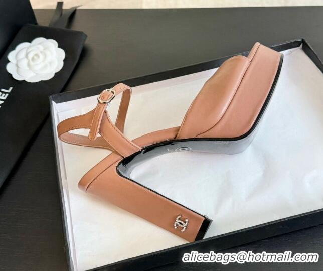 Grade Quality Chanel Lambskin Platform Sandals 12cm Peachy Pink 601097