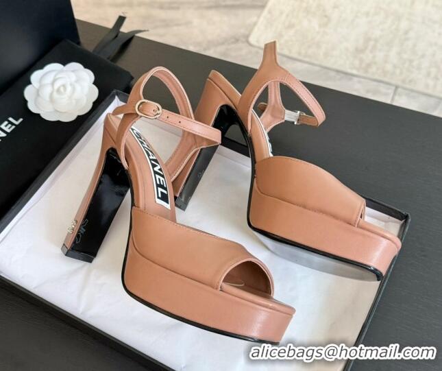 Grade Quality Chanel Lambskin Platform Sandals 12cm Peachy Pink 601097