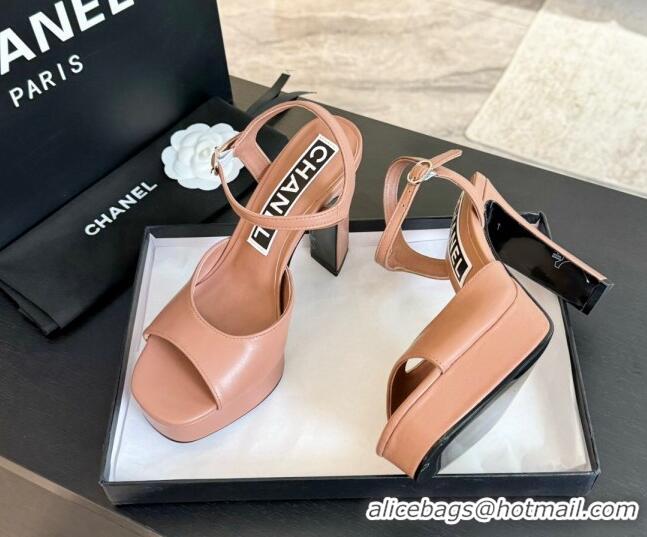 Grade Quality Chanel Lambskin Platform Sandals 12cm Peachy Pink 601097