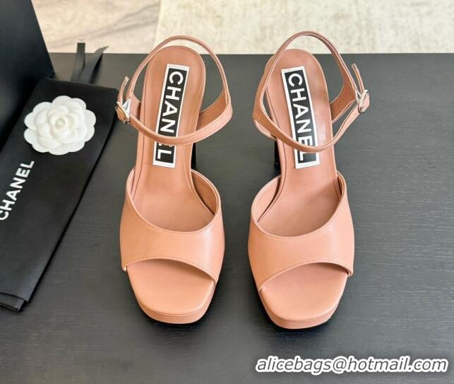 Grade Quality Chanel Lambskin Platform Sandals 12cm Peachy Pink 601097