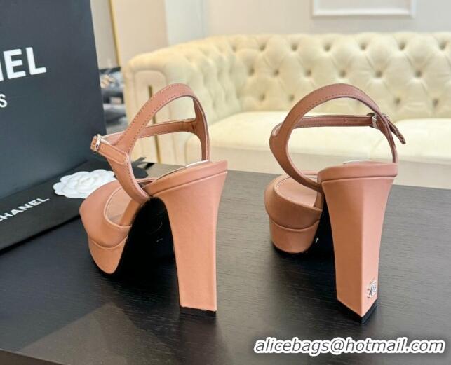 Grade Quality Chanel Lambskin Platform Sandals 12cm Peachy Pink 601097