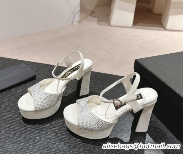 Low Price Chanel Suede and Strass Platform Sandals 10.5cm White 601098