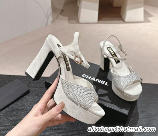 Low Price Chanel Suede and Strass Platform Sandals 10.5cm White 601098