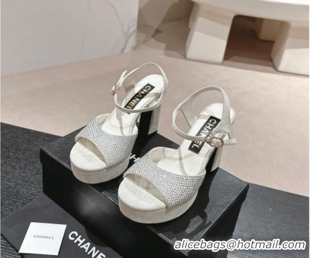 Low Price Chanel Suede and Strass Platform Sandals 10.5cm White 601098