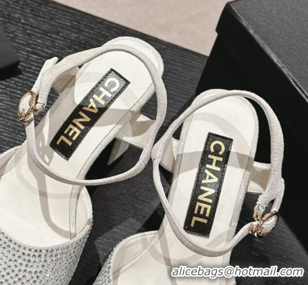 Low Price Chanel Suede and Strass Platform Sandals 10.5cm White 601098