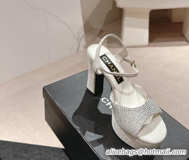 Low Price Chanel Suede and Strass Platform Sandals 10.5cm White 601098