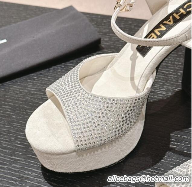 Low Price Chanel Suede and Strass Platform Sandals 10.5cm White 601098