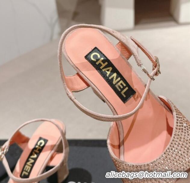 Luxury Cheap Chanel Suede and Strass Platform Sandals 10.5cm Peachy Pink 601099