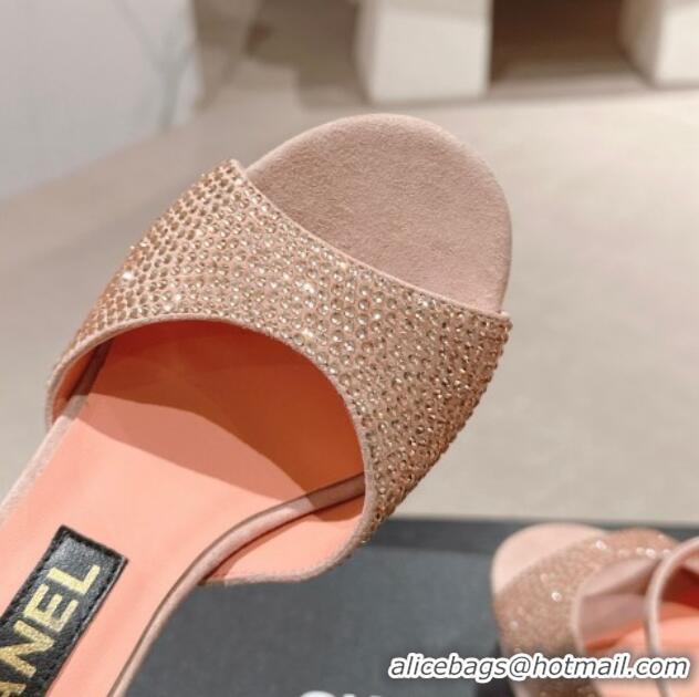 Luxury Cheap Chanel Suede and Strass Platform Sandals 10.5cm Peachy Pink 601099