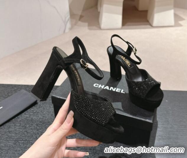 Luxury Chanel Suede and Strass Platform Sandals 10.5cm Black 601100