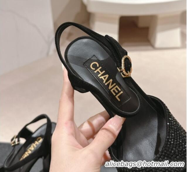 Luxury Chanel Suede and Strass Platform Sandals 10.5cm Black 601100