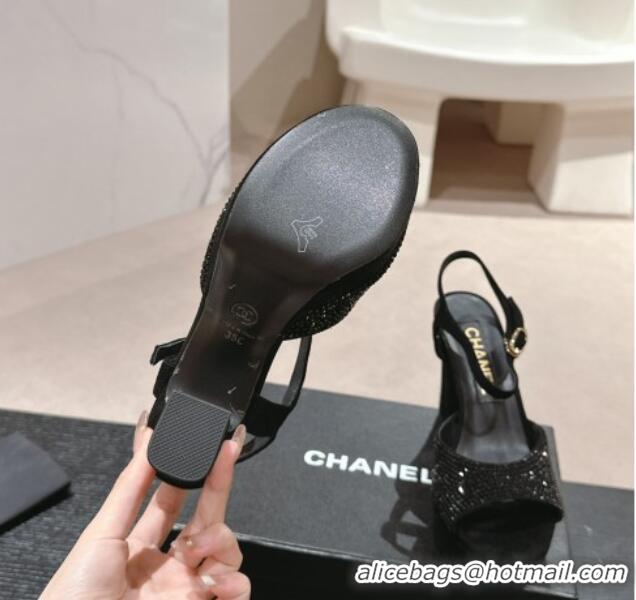 Luxury Chanel Suede and Strass Platform Sandals 10.5cm Black 601100