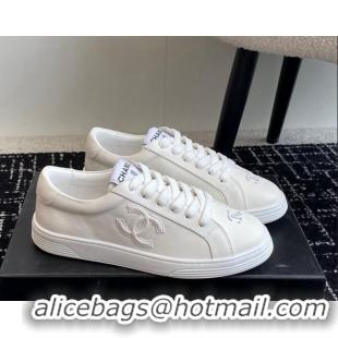 Top Grade Chanel CC White Calfskin Sneakers White 601101