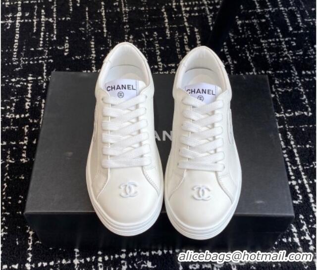 Top Grade Chanel CC White Calfskin Sneakers White 601101