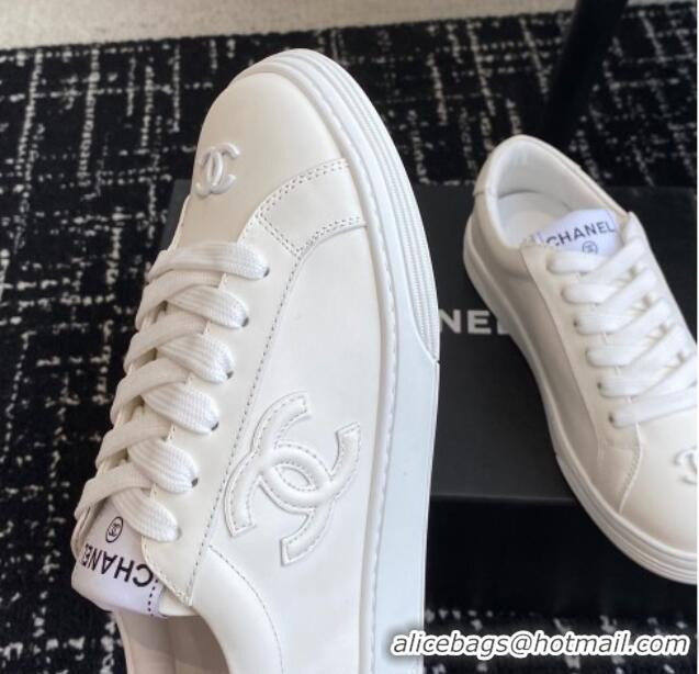 Top Grade Chanel CC White Calfskin Sneakers White 601101