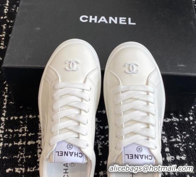 Top Grade Chanel CC White Calfskin Sneakers White 601101