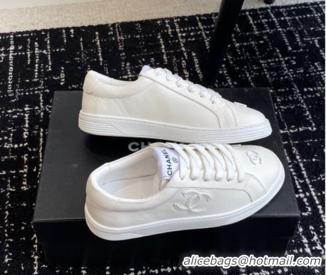 Top Grade Chanel CC White Calfskin Sneakers White 601101