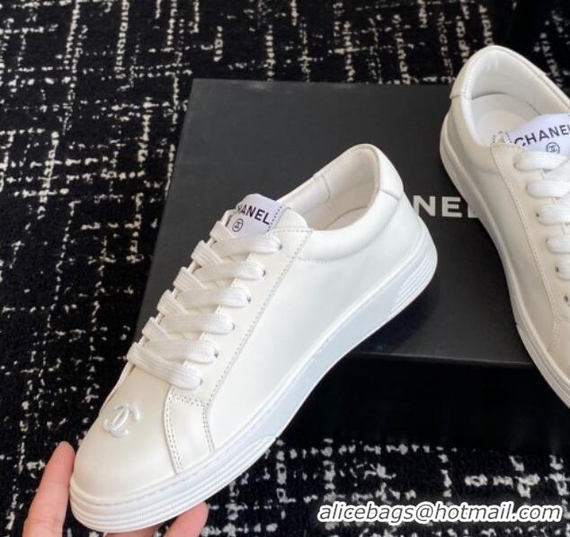 Top Grade Chanel CC White Calfskin Sneakers White 601101