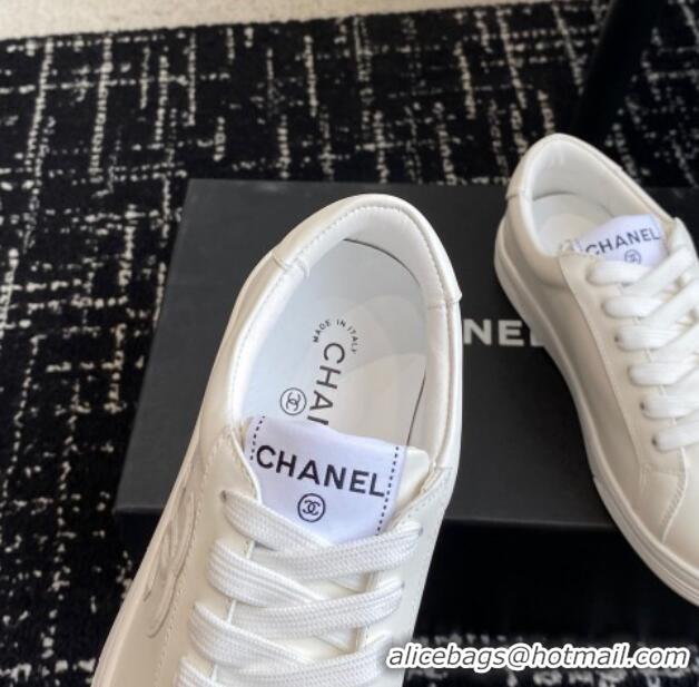 Top Grade Chanel CC White Calfskin Sneakers White 601101