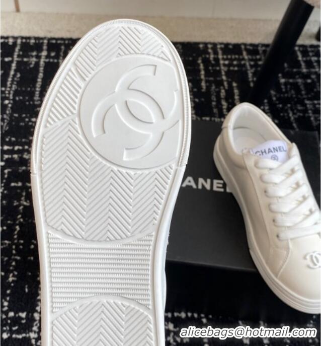 Top Grade Chanel CC White Calfskin Sneakers White 601101