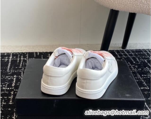 Top Design Chanel CC White Calfskin Sneakers Pink 601102