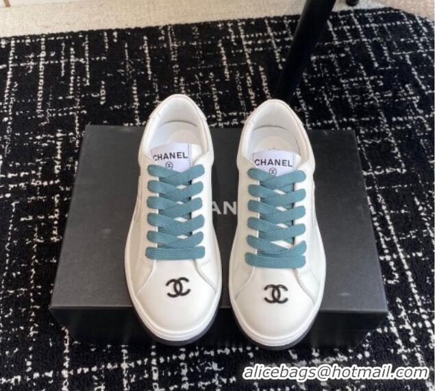 Popular Style Chanel CC White Calfskin Sneakers Green 601103