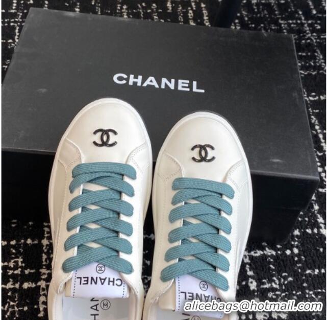 Popular Style Chanel CC White Calfskin Sneakers Green 601103