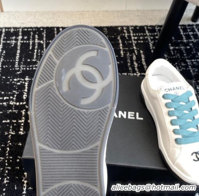 Popular Style Chanel CC White Calfskin Sneakers Green 601103