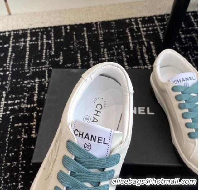 Popular Style Chanel CC White Calfskin Sneakers Green 601103