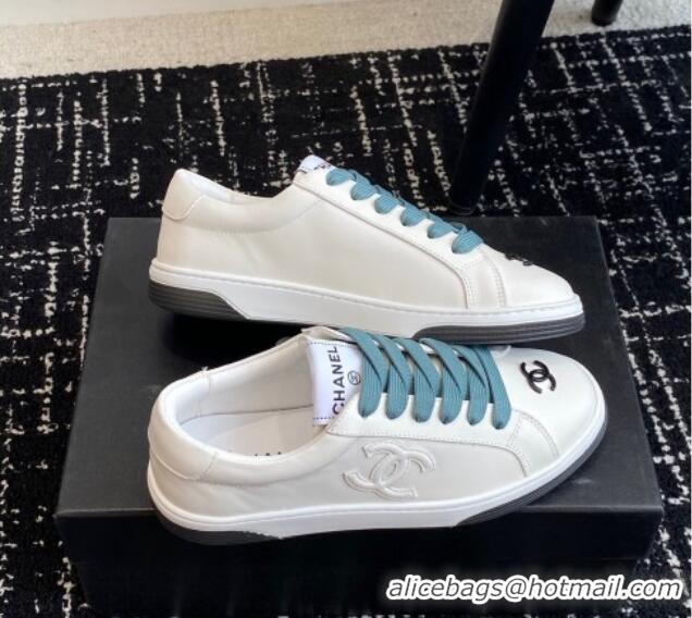 Popular Style Chanel CC White Calfskin Sneakers Green 601103