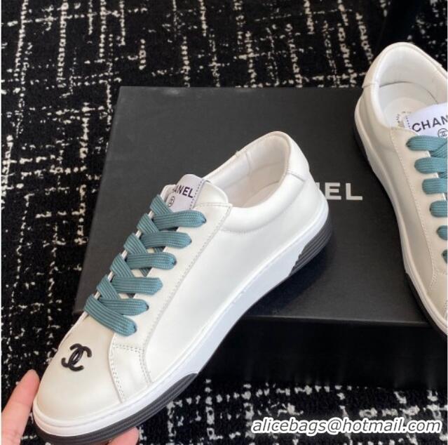 Popular Style Chanel CC White Calfskin Sneakers Green 601103