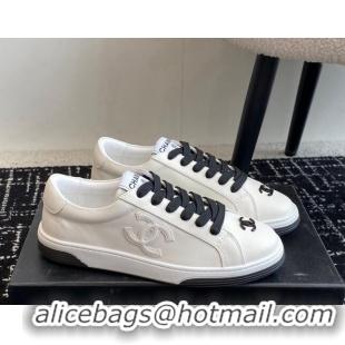 Durable Chanel CC White Calfskin Sneakers Black 601104