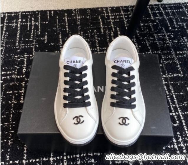 Durable Chanel CC White Calfskin Sneakers Black 601104