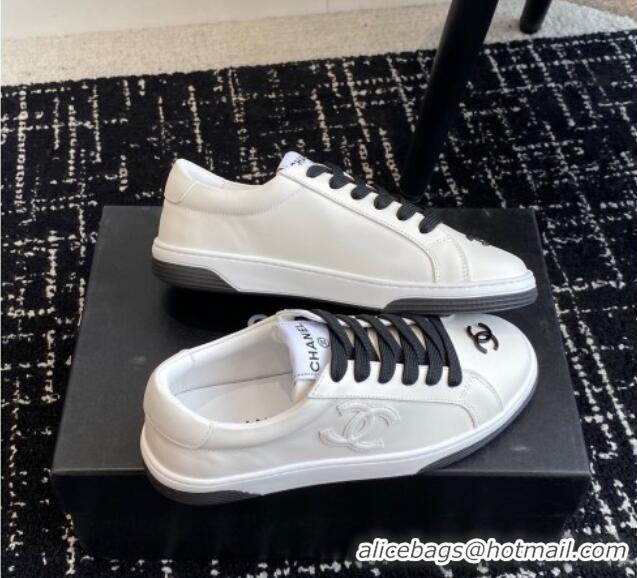 Durable Chanel CC White Calfskin Sneakers Black 601104