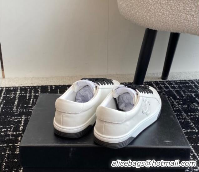 Durable Chanel CC White Calfskin Sneakers Black 601104