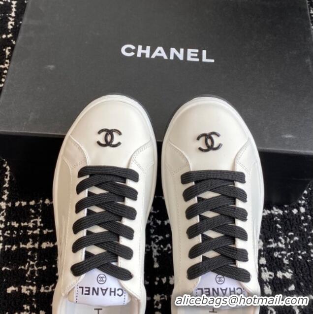 Durable Chanel CC White Calfskin Sneakers Black 601104