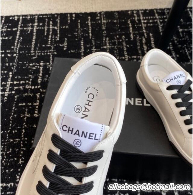 Durable Chanel CC White Calfskin Sneakers Black 601104