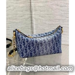 Buy Luxury Dior Diorstar Hobo Bag with Chain in Denim Dior Oblique Jacquard CD4074 Blue 2024