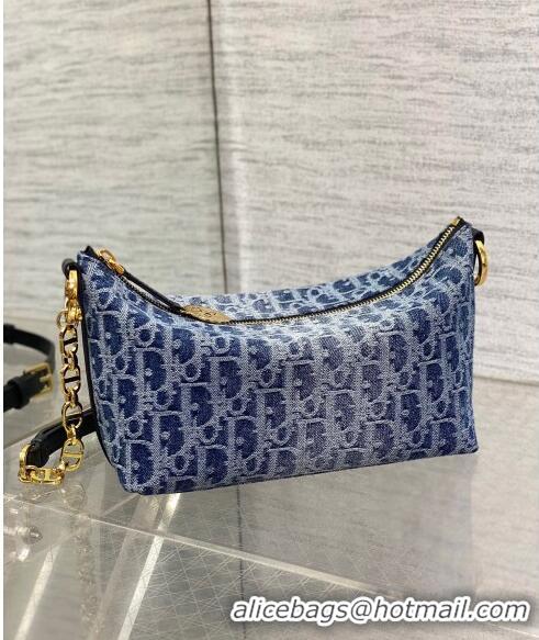 Buy Luxury Dior Diorstar Hobo Bag with Chain in Denim Dior Oblique Jacquard CD4074 Blue 2024