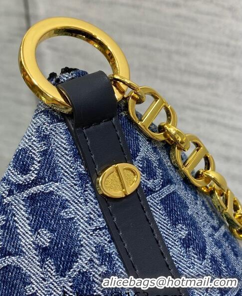 Buy Luxury Dior Diorstar Hobo Bag with Chain in Denim Dior Oblique Jacquard CD4074 Blue 2024